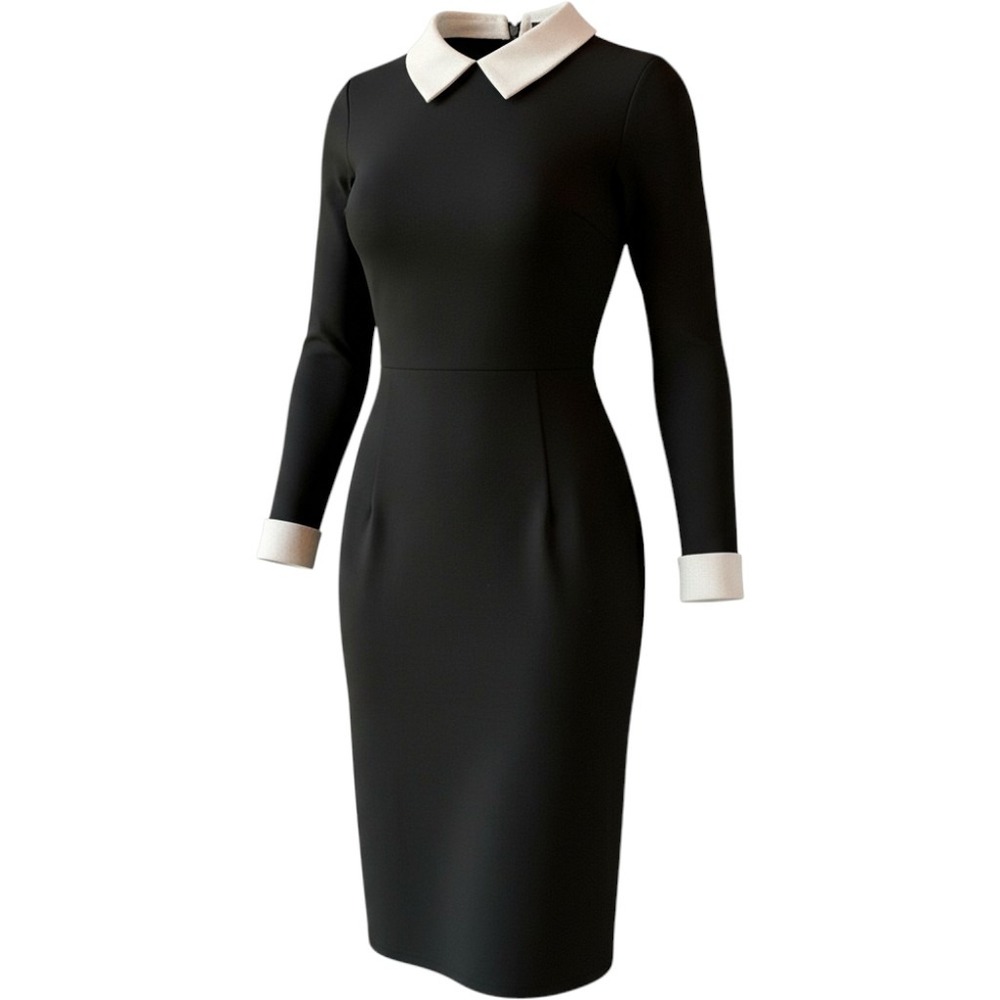 Homeyee Black White Contrast Peter Pan Collar Sheath Dress XXL US 12